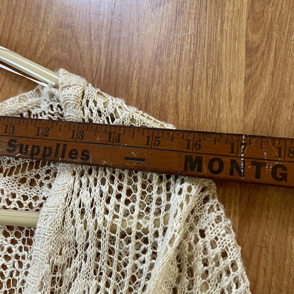 Crochet Pointelle Longline Cardigan Womens Large Cream Ivory Festival Boho Soft - Picture 6 of 14